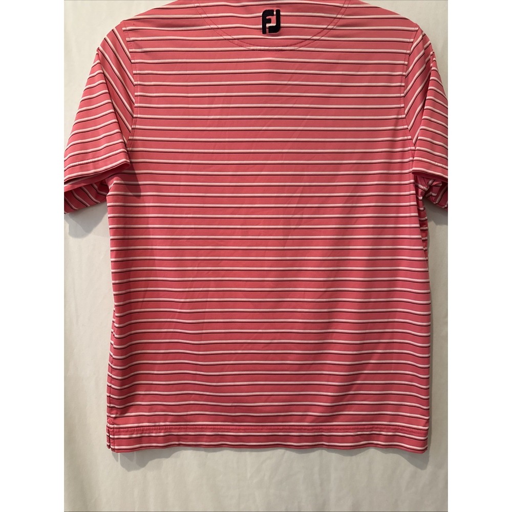 Footjoy Polo Shirt Mens M PINK/BLUE STRIPE SS Golf Performance ATHLETIC FIT - Picture 7 of 16